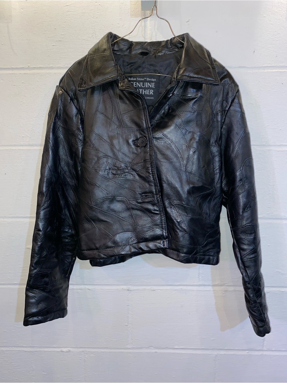 Women's Black Genuine Leather Button-Front Jacket Genuine Leather